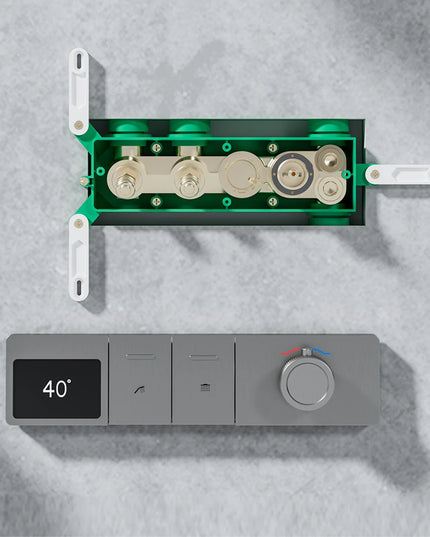 Luxury gun gray brass LED digital display shower system with wall mounted design, simple bathroom faucet for hot and cold water