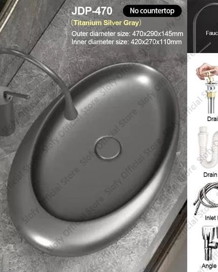 Nordic-style Hotel Countertop Basin Fashionable Art Bathroom Sink Egg-shaped Ceramic Sinks Various Styles Home Balcony Washbasin