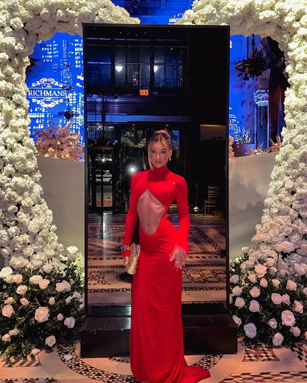 Party Dresses For Women Fashion Sexy Streetwear Solid Hollow Out Turtleneck Full Sleeves Slim Elegant Long Vestidos Robes Female