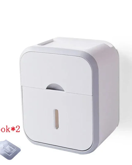 Wall Mount Toilet Paper Holder Waterproof Tissue Storage Box Multi Function Bathroom Organizer with Lid Rustproof
