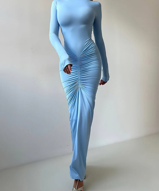 Sisterlinda Autumn New Style Long Dress Woman Turtleneck Full Sleeve Skinny High Stretch Daily Casual Fashion Elegant Vestidos