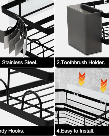 QYQRQF Adhesive Corner Shower Caddy No Drilling Stainless Steel Storage Rack with Hooks for Bathroom Rustproof Space Saving