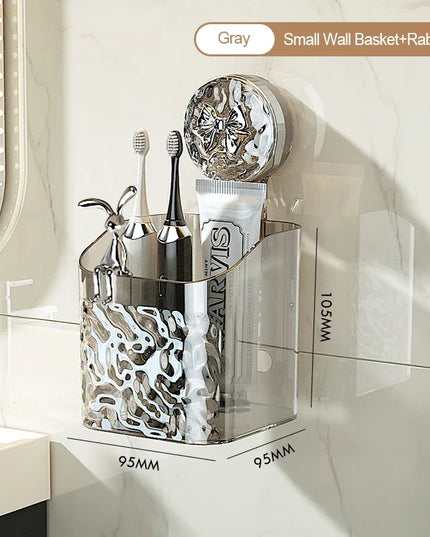 Bathroom Shelf Wall Mounted Non Perforated Suction Cup Storage Basket With Glacier Pattern For Home Storage Products