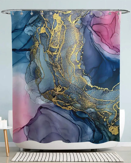 Grey Gold Marble Ink Texture Shower Curtain Set Abstract Modern Shower Curtain for Bathroom Decor Waterproof Washable Fabric