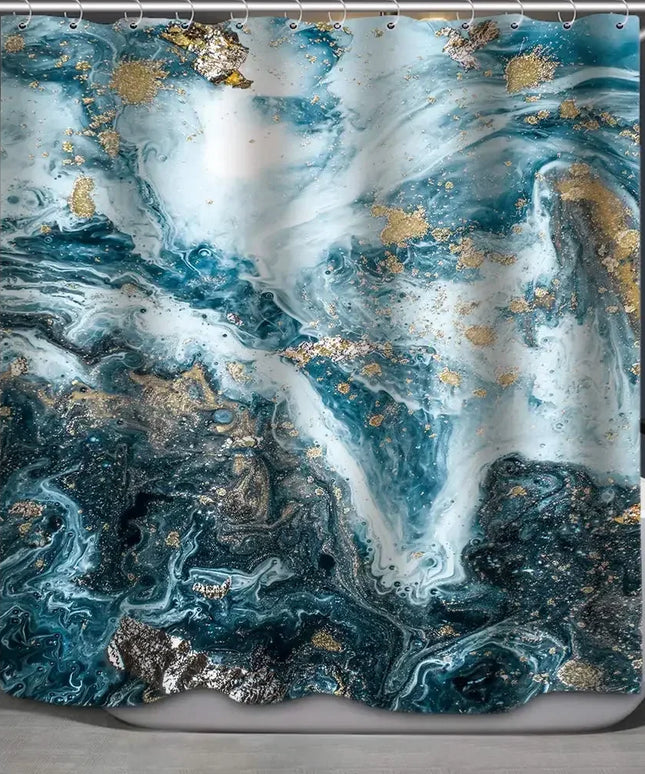 Grey Gold Marble Ink Texture Shower Curtain Set Abstract Modern Shower Curtain for Bathroom Decor Waterproof Washable Fabric