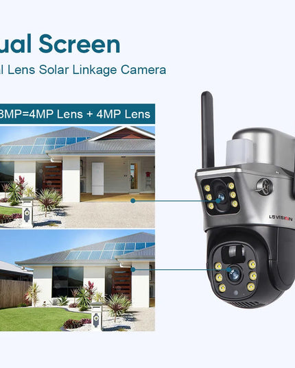 LS VISION 4K 8MP Wireless Solar Camera Dual Screen WiFi PTZ Camera Outdoor Built-in Battery Video Surveillance Camera V380PRO