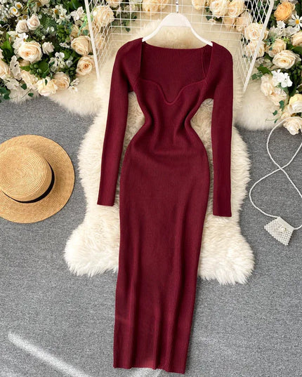 Dresses For Women 2026 Sexy Strapless Ribbed Knitted Bodycon Dress Women Winter Long Sleeve Midi Sweater Dress Clothes