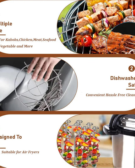 12Pcs Stainless Steel Air Fryer Oven  Barbecue Stick Kitchen BBQ Skewer Grill Reusable Baking Stick Needle Kebab Cooking Tool
