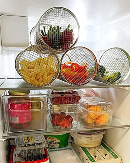 Rolling Bbq Basket- Greatest Grilling Basket Ever, Round Stainless Steel Grill Mesh, Camping Barbecue Rack For Vegetables,Fish