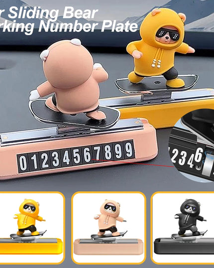 New Dashboard Car Decorations Skateboard Bear Magnetic Parking Number Plate Creative Car Cartoon Interior Interior Accessories