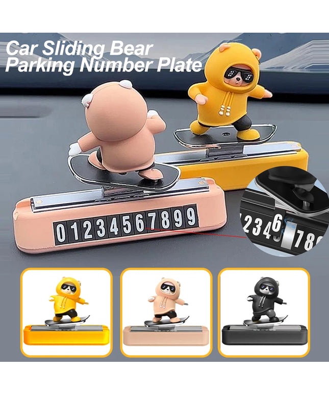 New Dashboard Car Decorations Skateboard Bear Magnetic Parking Number Plate Creative Car Cartoon Interior Interior Accessories