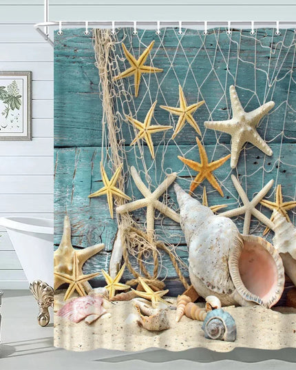 Seashell Shower Curtain Summer Beach Starfish On The Coastal For Bathroom Curtain Polyester Fabric Bathroom Accessories Set