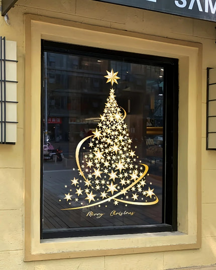 1pc Christmas Tree Sticker, Sticker Christmas Window Sticker Snowflake Christmas Tree Decal, DIY Static Wall Window Door Mural