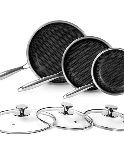 Stainless Steel Frying Pan Non Stick Frying Pan Honeycomb Skillet Kitchen Egg Steak Frying Pan Compatible with All Cooktops