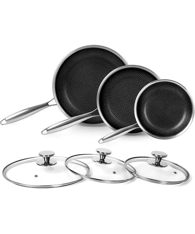 Stainless Steel Frying Pan Non Stick Frying Pan Honeycomb Skillet Kitchen Egg Steak Frying Pan Compatible with All Cooktops