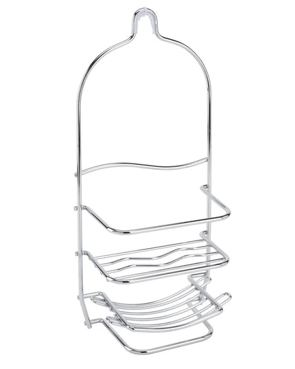 Metal Shower Caddy Chrome 3-Tier Storage Organizer with Hooks Bathroom Durable Rust-Resistant Hanging Shower Head Accessory