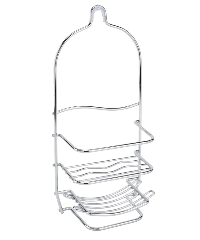 Metal Shower Caddy Chrome 3-Tier Storage Organizer with Hooks Bathroom Durable Rust-Resistant Hanging Shower Head Accessory