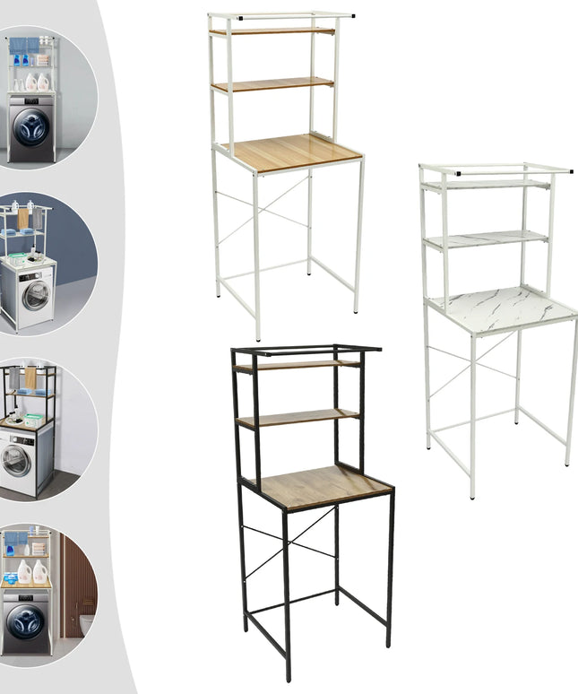 Washer and Dryer Storage Shelf, 3-Tier Bathroom Organizer Rack Space-Saving, Standing Storage Rack