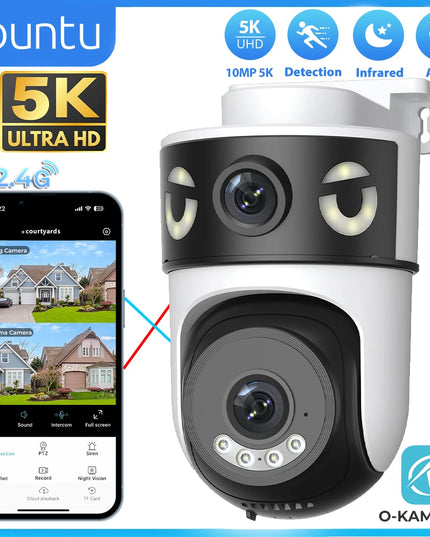 10MP 5K Dual Lens Dual Screens Wifi Security Camera 5X Digital Zoom Video Surveillance Night Vision Human Detection O-KAM PRO