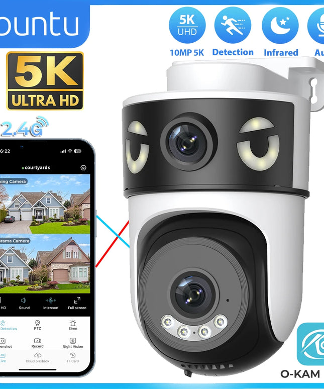 10MP 5K Dual Lens Dual Screens Wifi Security Camera 5X Digital Zoom Video Surveillance Night Vision Human Detection O-KAM PRO