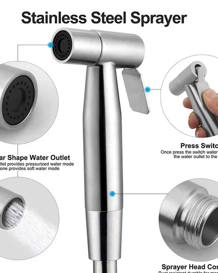 Handheld Toilet Bidet Sprayer Set Stainless Steel Hand Bidet faucet Sprayer Guns Bathroom Hand Sprayer Shower Head Self Cleaning