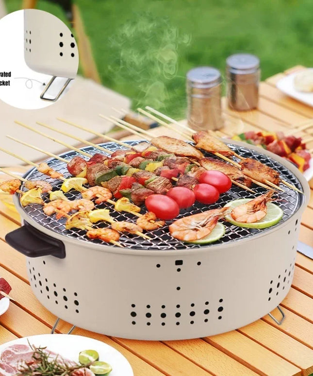 Portable Barbecue Grill Korean Charcoal Stove Stainless Steel Split BBQ Stove Round Non-stick Barbecue Rack For Outdoor Camping