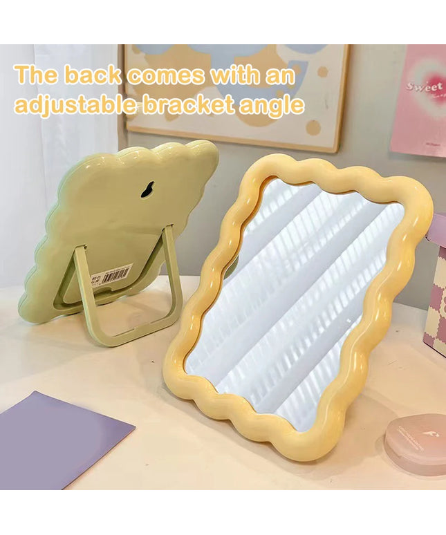 Corrugated Desktop Makeup Mirror Solid Color Simple Portable Handheld Makeup Mirror Foldable Student Compact Cute Mirror