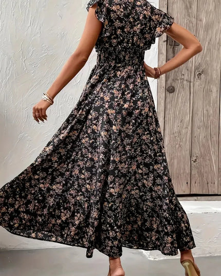 Plus Size Cross border European and American Women's Summer New Style Fashion Floral Long Sleeve Waist Large Swing Connection