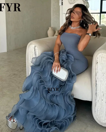 RFYR Asymmetrical Prom Gown Tiered Layers Party Dress for Women Mermaid Evening Dresses Formal Occasion Dresses Customized
