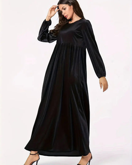 Plus size women's autumn and winter new solid color velvet slim long sleeve swing A-line skirt dress
