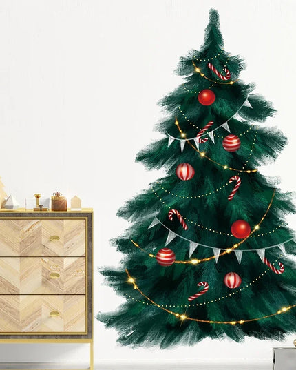 95cm Tall Large Deep Green Christmas Tree Merry Christmas Wall Stickers for Living Room Bedroom Kitchen Festival Decorative PVC