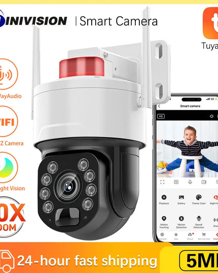 5MP Tuya Smart Life WiFi Video Surveillance Camera 50X Zoom CCTV Auto Tracking Outdoor Security PTZ IP 150m Color Night Vision