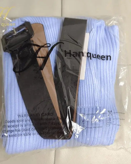 H Han Queen Knitted Turtleneck Sweater Bodycon Dress Bottoming Women Soft Elastic Autumn Winter Midi Party Dresses With Belt