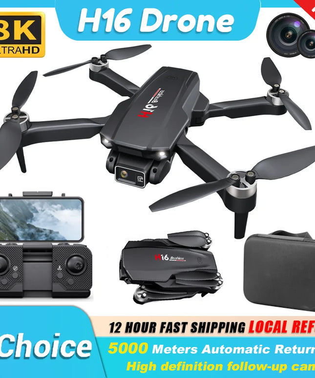 KBDFA New Drone H16 GPS Professional Dual Camera Dron Quadcopter Brushless Aerial Photography Laser Obstacle Avoidance RC Toy
