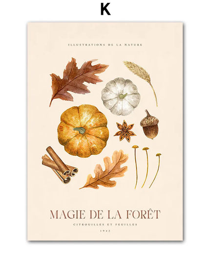 Autumn Scenery Wall Art Print Pumpkin Tree Grass Fox Canvas Painting food Poster Restaurant Kitchen Pictures Living Room Decor