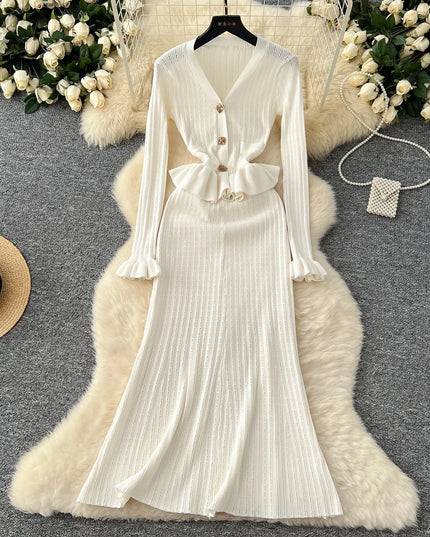 YuooMuoo Brand Fashion One Piece Maxi Dress 2025 Woman Luxury V-neck Rhinestone Slim Waist Ruffled Knitted Dress Party Vestidos