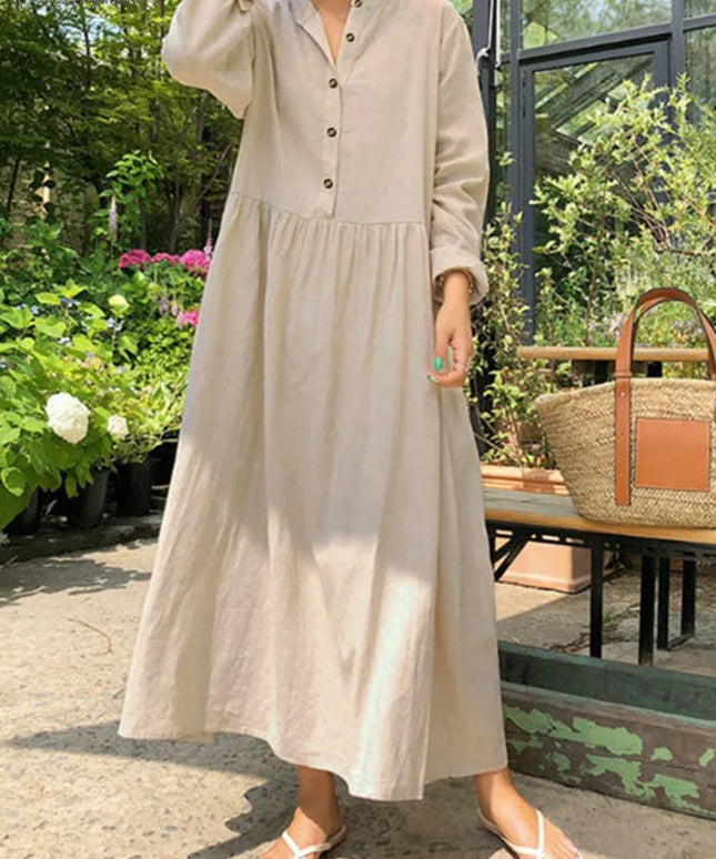 Women's Elegant Solid Cotton Robe Femme 2022 Spring Autumn Bohemian Maxi Dress ZANZEA Casual Long Sleeve Shirt Dresses Oversized