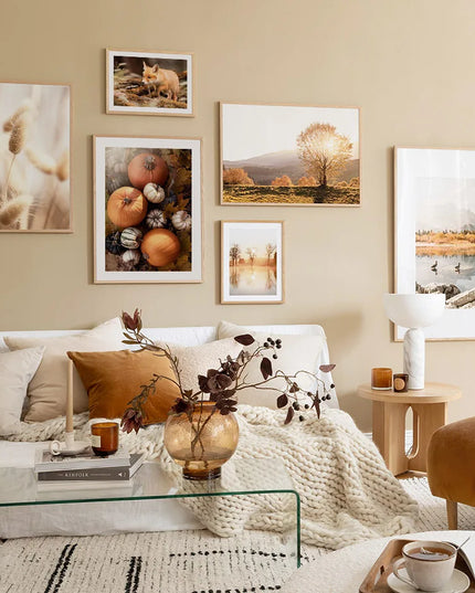 Autumn Scenery Wall Art Print Pumpkin Tree Grass Fox Canvas Painting food Poster Restaurant Kitchen Pictures Living Room Decor