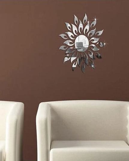 Mirror Sun Flower Art Removable Wall Sticker Acrylic Mural Decal Household Room Decoration