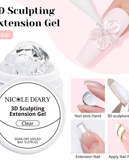 NICOLE DIARY White Non Stick Hand Extension Gel Nail Polish For 3D Shaping Carving Flower DIY Nail Art Extension Acrylic