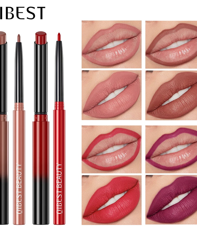 QIBEST Matte Nude Lipstick Pen Long Lasting Lipliner Lip Pencil Waterproof Lip Liner Contour Sexy Red Lip Makeup Set For Women