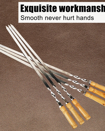6Pcs Long Handle Shish Kebab Wood BBQ Fork Stainless steel Outdoors Grill Needle Barbecue Grill Stick 55cm 21.65" BBQ Skewers