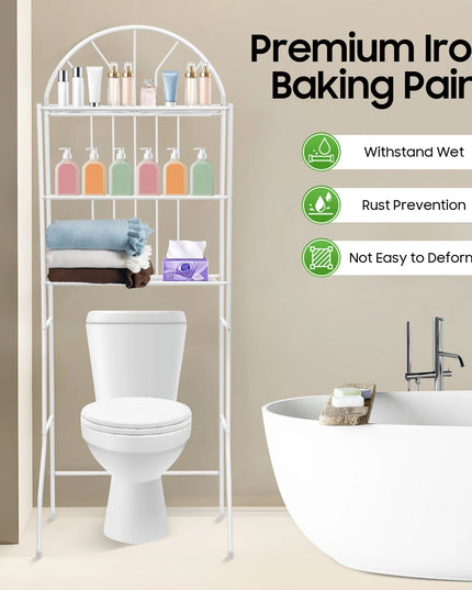 3 Tier Toilet Shelf, Over The Toilet Storage Organizer, Heavy Duty 55lbs Metal Bathroom Shelf with Large Platforms