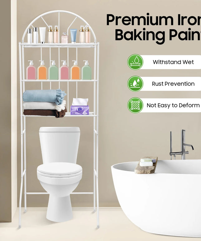 3 Tier Toilet Shelf, Over The Toilet Storage Organizer, Heavy Duty 55lbs Metal Bathroom Shelf with Large Platforms