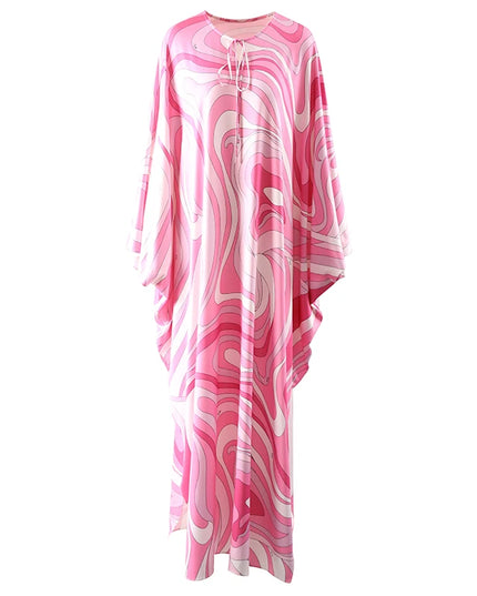 Elegant Loose Robe Dresses Autumn Women Colorful Striped Printing Fashion Batwing Sleeve Party Vacation Casual Vestidos