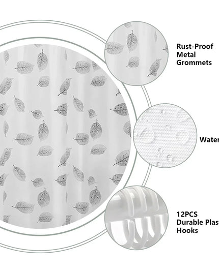 1pc Leaf Pattern Plastic Shower Curtain, Lightweight Bath Curtain Liner with Plastic Hooks, Transparent Curtain, Bathroom Decor