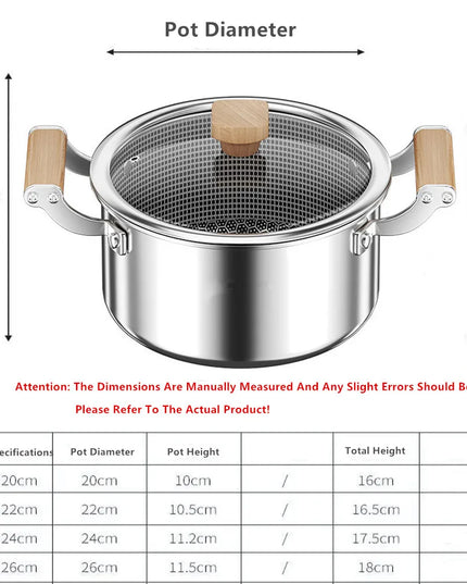 316L Stainless Steel Soup Pot Wok Honeycomb Non-stick Pot with lid Frying Pan Home Hot Pot Induction Cooker Gas Stove Universal