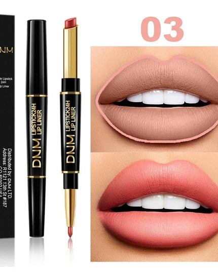 DNM Double-ended Matte Lipstick Pencil Non-stick Cup Long Lasting Lipstick Lip Liner Waterproof 2 In 1 Lip Stain Pencil Makeup