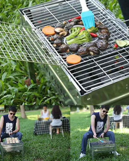M/L Barbecue Grilling Basket Grill BBQ Net Steak Meat Fish Net Vegetable Silver Iron Mesh Clamp Barbecue Grilling Basket Grill