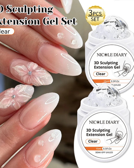 NICOLE DIARY White Non Stick Hand Extension Gel Nail Polish For 3D Shaping Carving Flower DIY Nail Art Extension Acrylic
